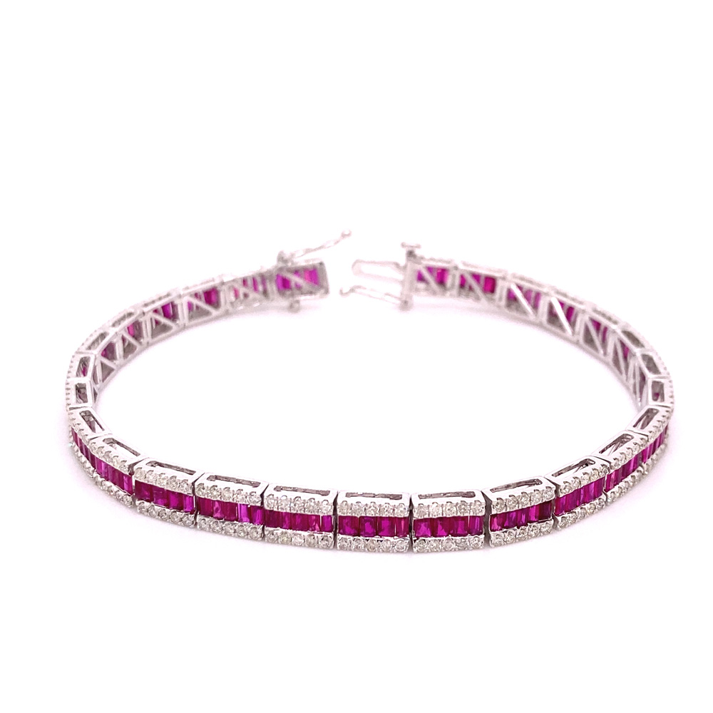 14k White Gold Stackable .36CTW Natural Diamond and Ruby Bangle Bracelet |  eBay